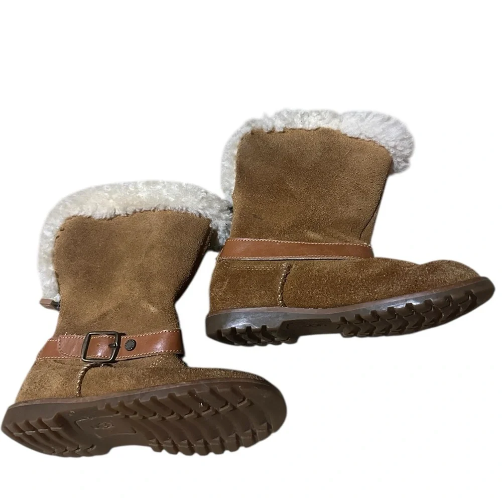 UGG Nessa Suede Boots | Leather Band with Buckle Rear Zip  Chestnut Girls Sz 10